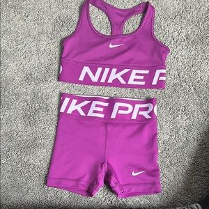 Nike Pro Magenta Sports Bra and Shorts